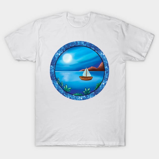 Boat under Moonlight T-Shirt by Hafsa_Aly